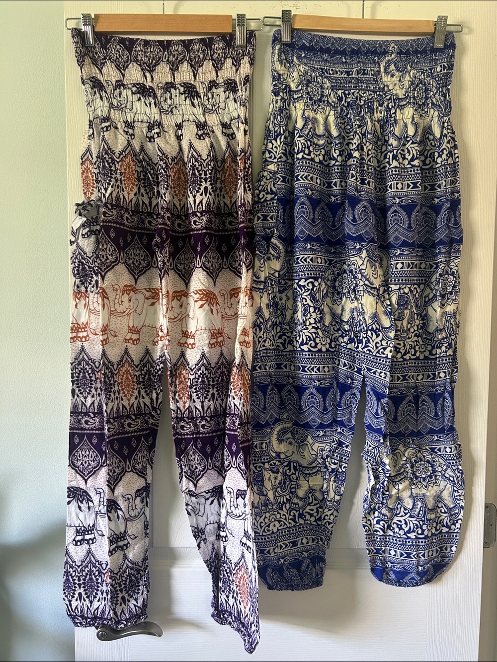 Bundle Pair Boho Elephant Print Harem Pants - Blue/Ivory & Purple/Orange